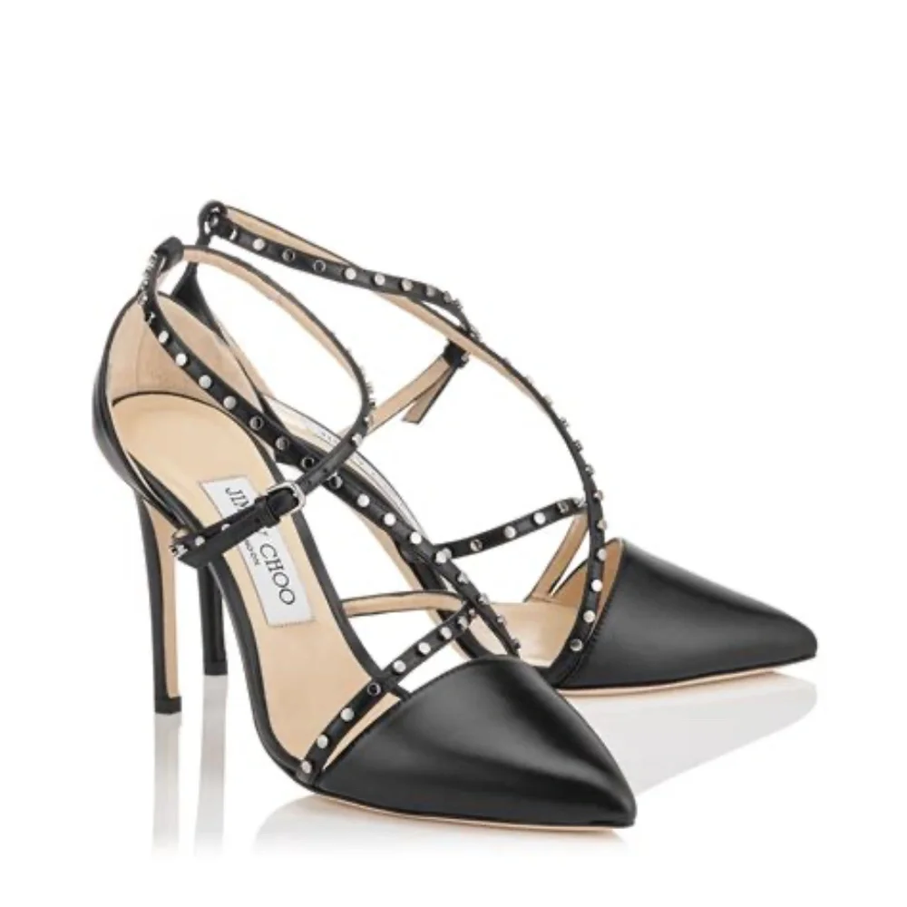 Jimmy Choo TIFF85 Studded Stiletto Sandals With Pointed Toes